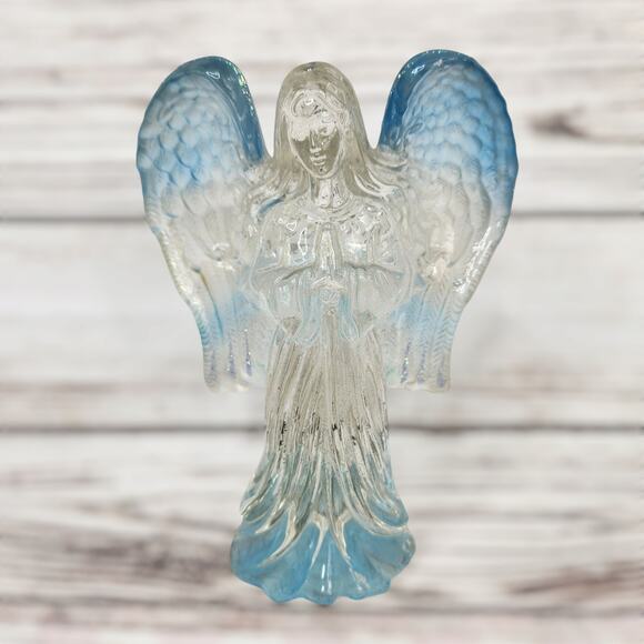 Crystal Glass Angel Blue tip Wings & Base Figurine Holiday Decorative - Picture 1 of 8